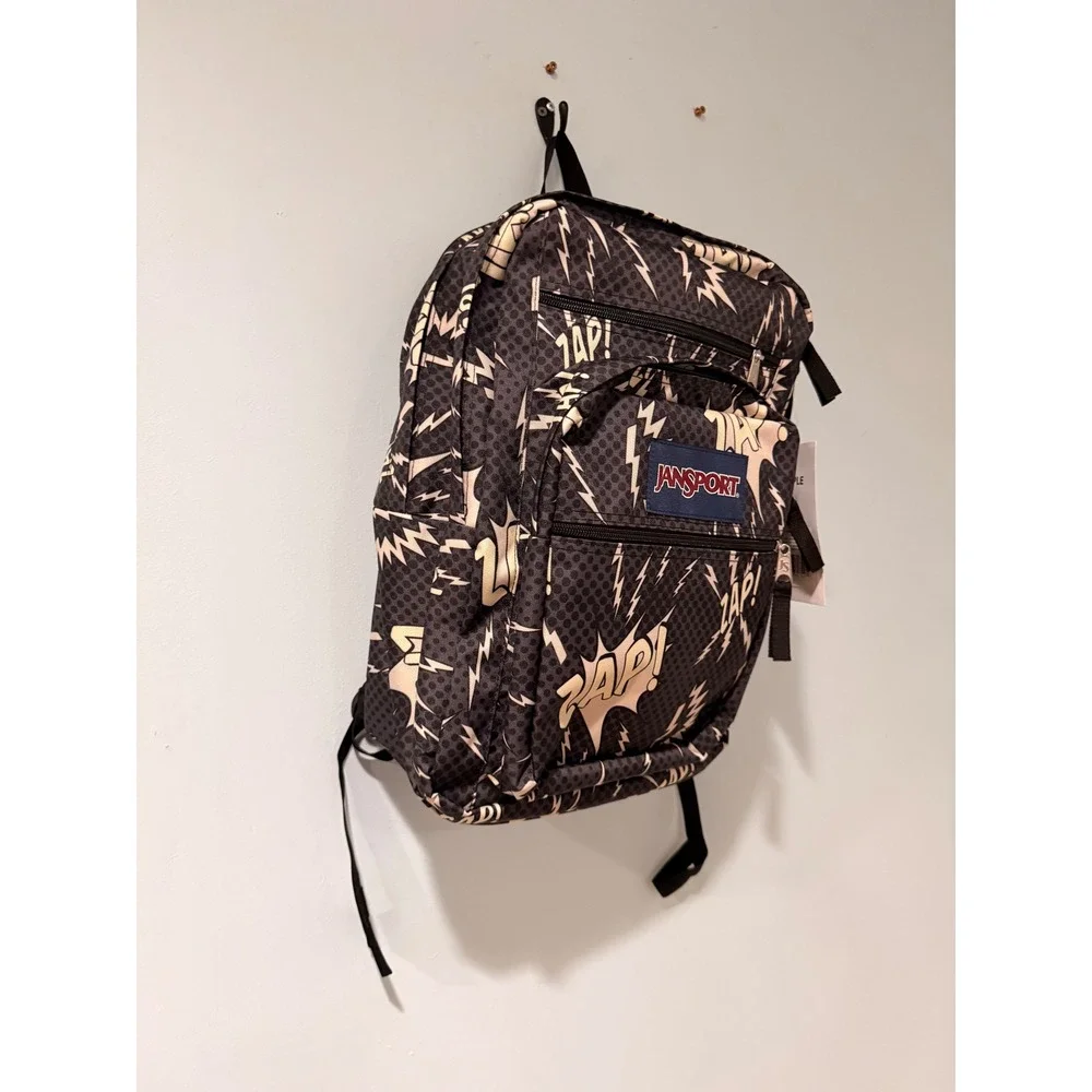 JanSport Big Student Backpack Zap Comic Print Black Grey 34L JS0A47JKA3H NWT